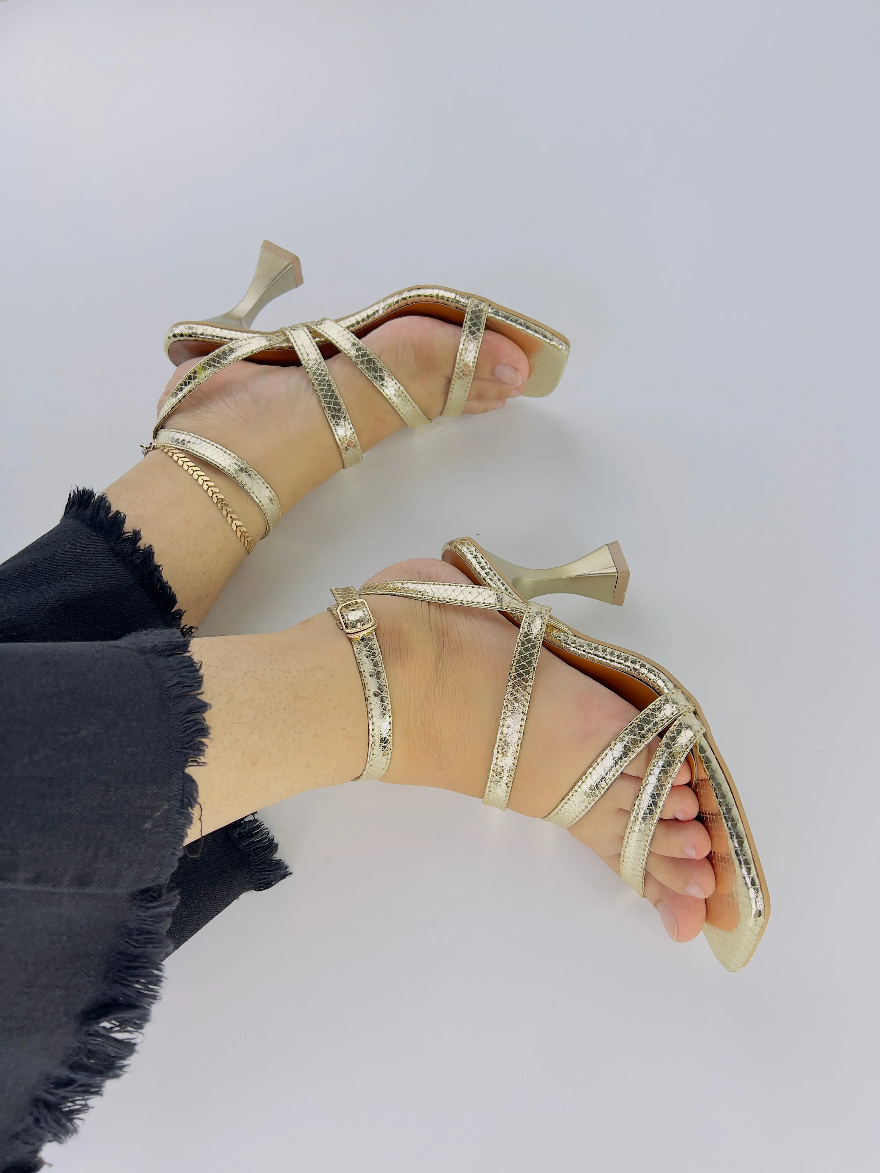 Orla Metallic Gold Leather Heeled Sandals