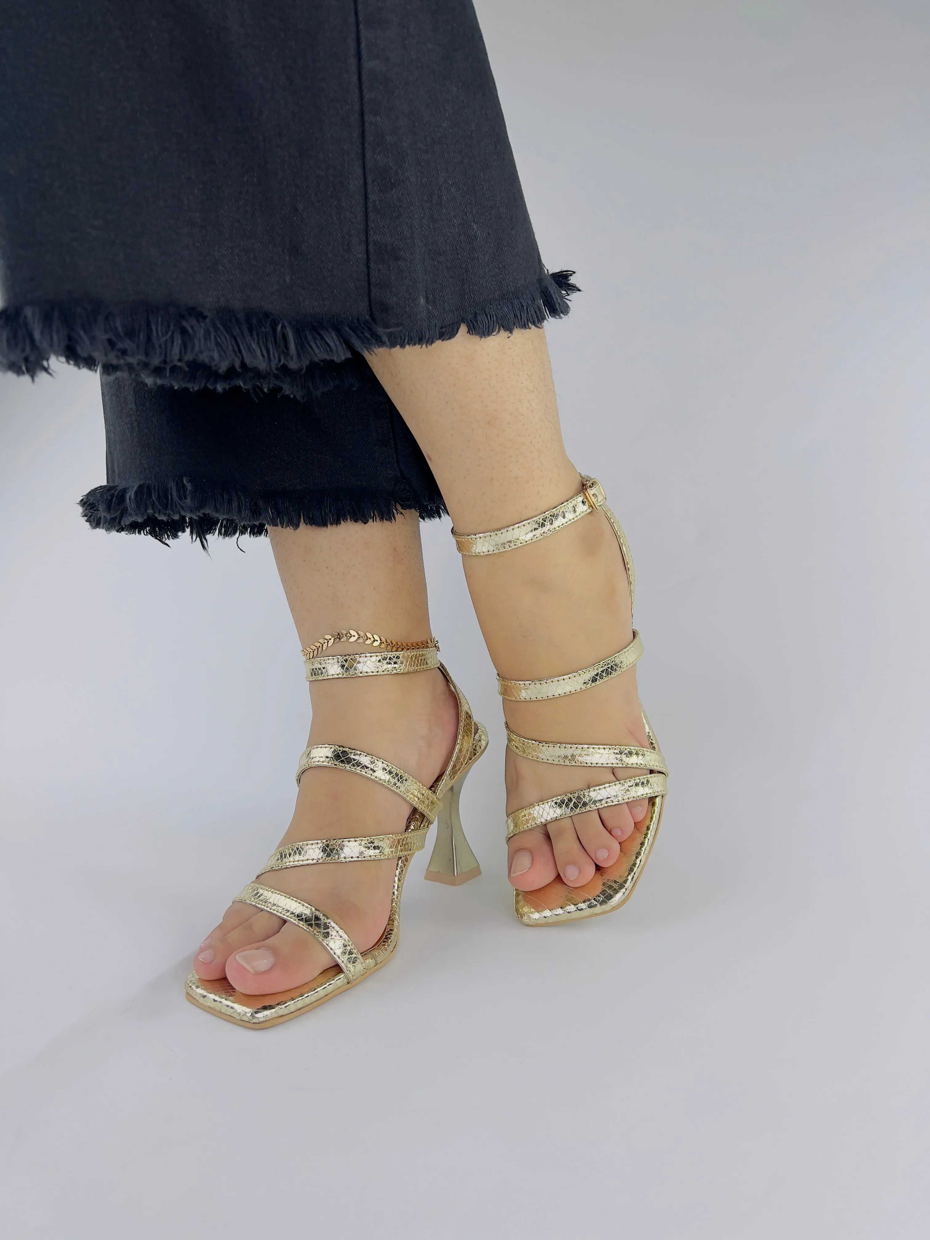 Orla Metallic Gold Leather Heeled Sandals