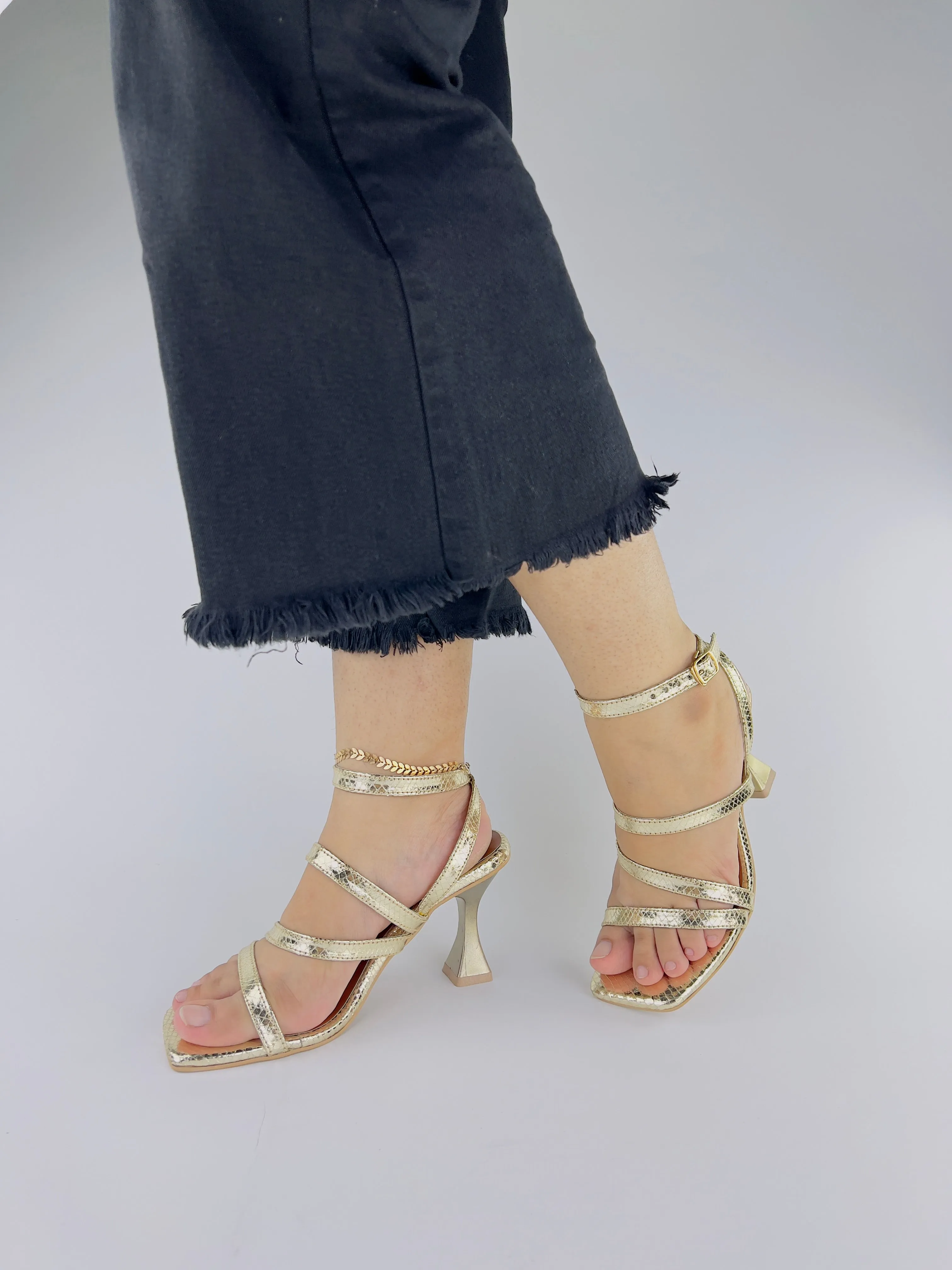 Orla Metallic Gold Leather Heeled Sandals