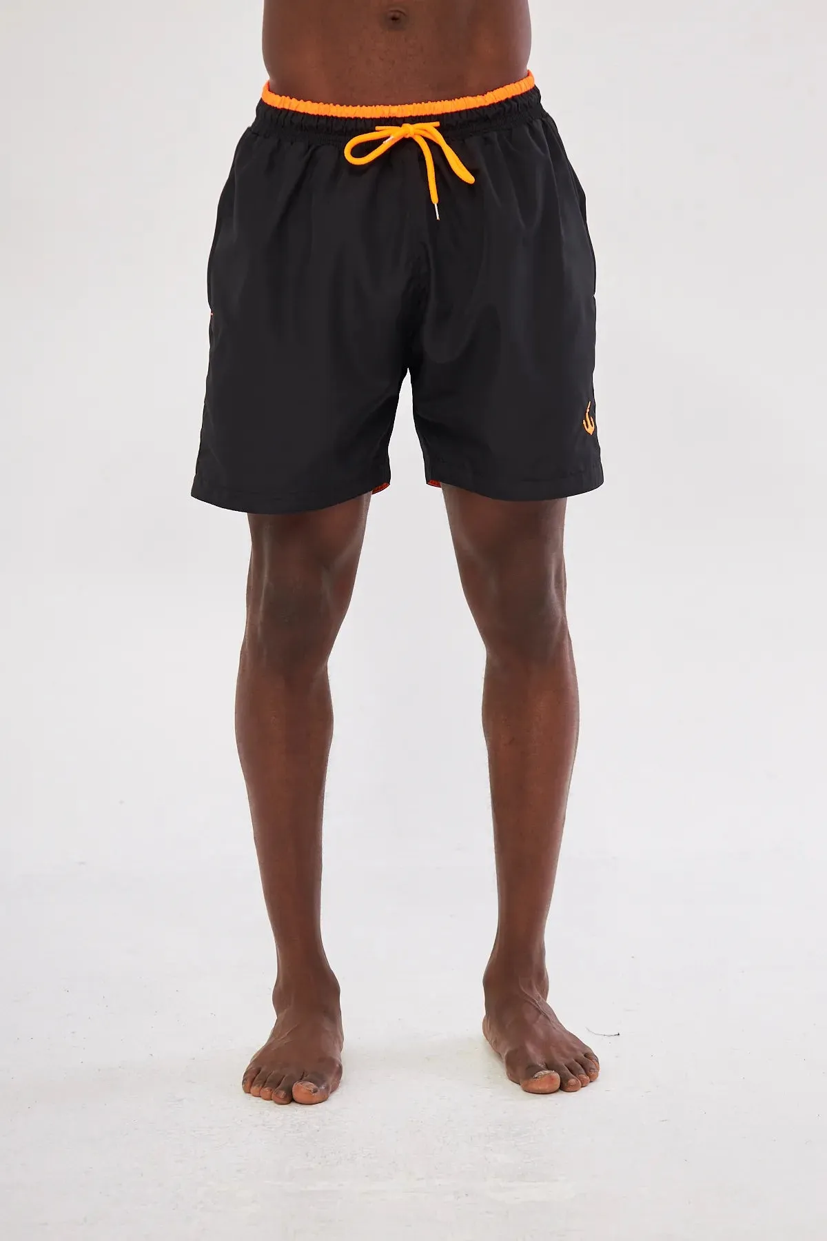 Pandy Men's Colorful Pocket Zipper Black Swim Shorts