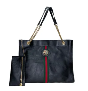 Rajah Black Tote Bag in Calfskin, Gold hardware