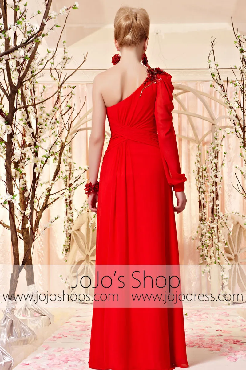 Red Long Sleeve One Shoulder Evening Dress CX830359