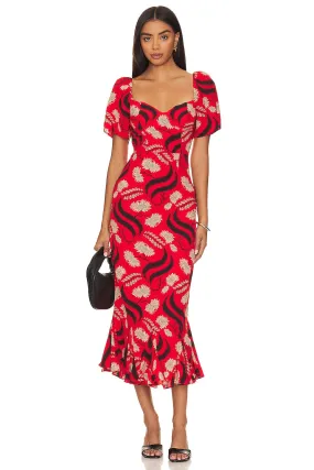 Rhode Red Print Midi Dress