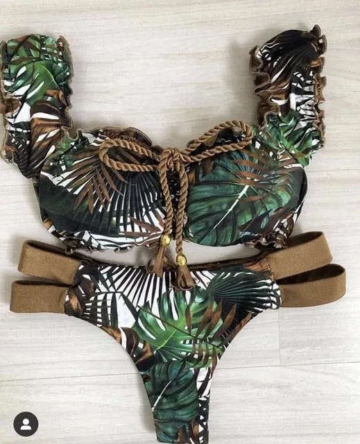 Ruffle Low Waist Bikini Set - Multiple prints