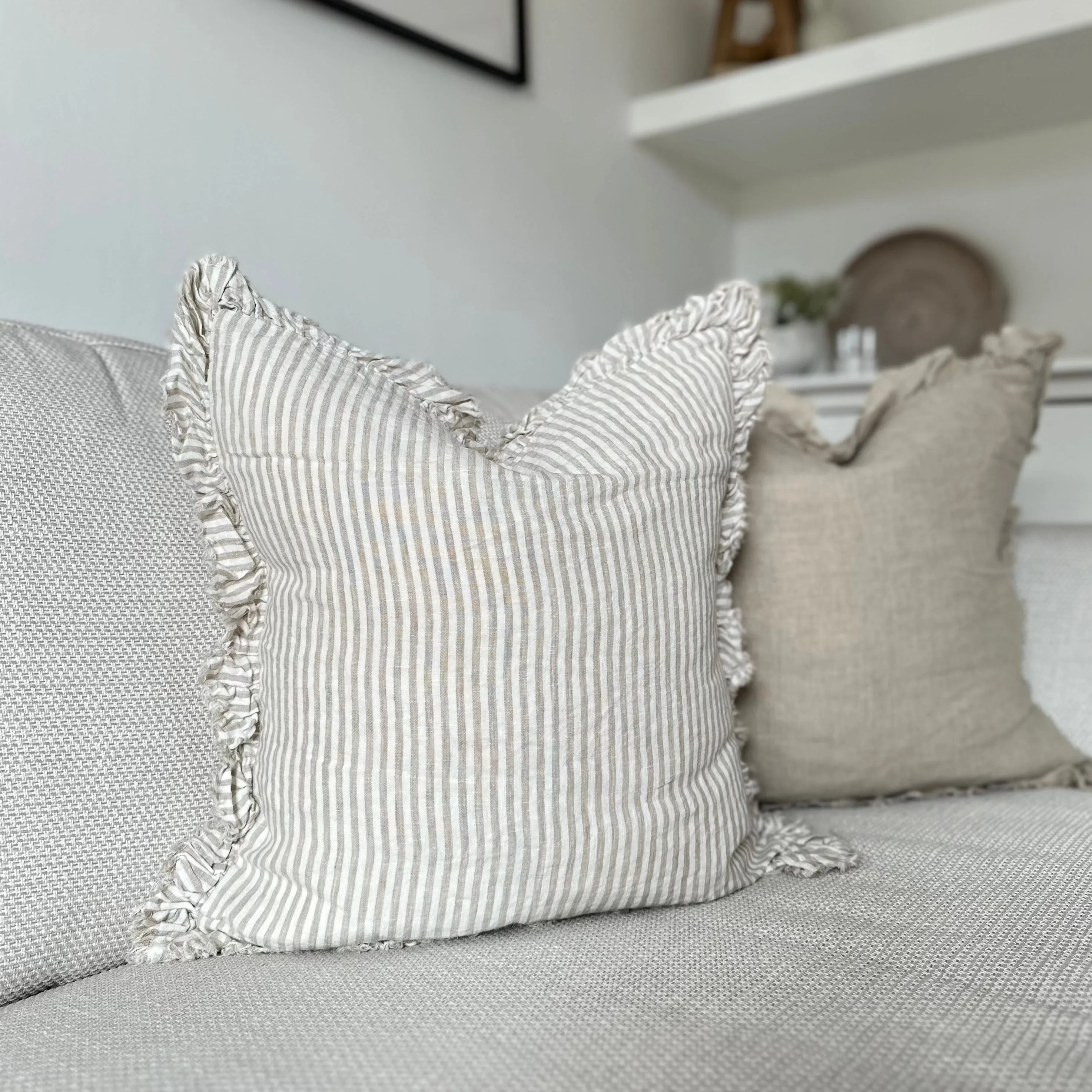 Ruffled Beige Stripe Cushion