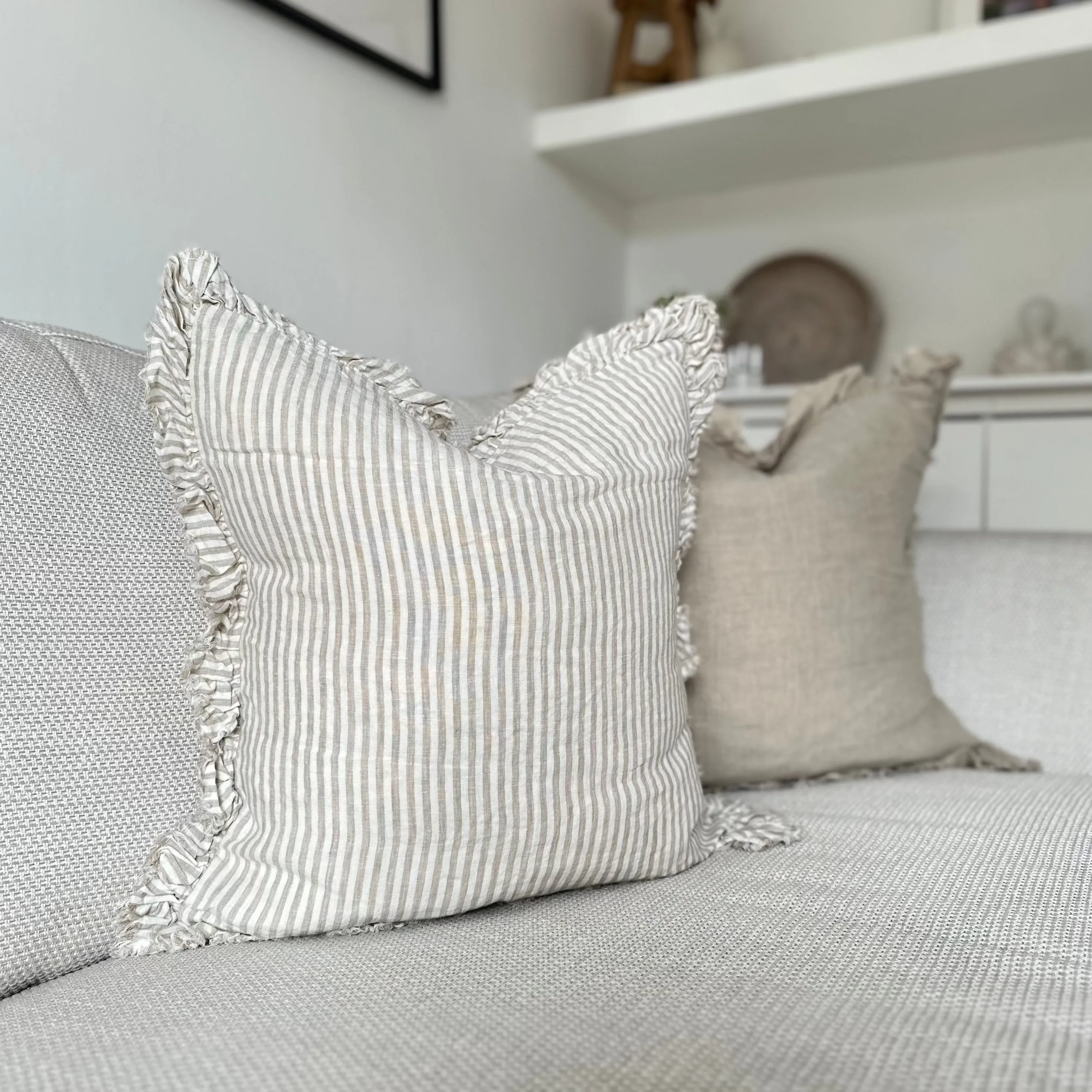 Ruffled Beige Stripe Cushion