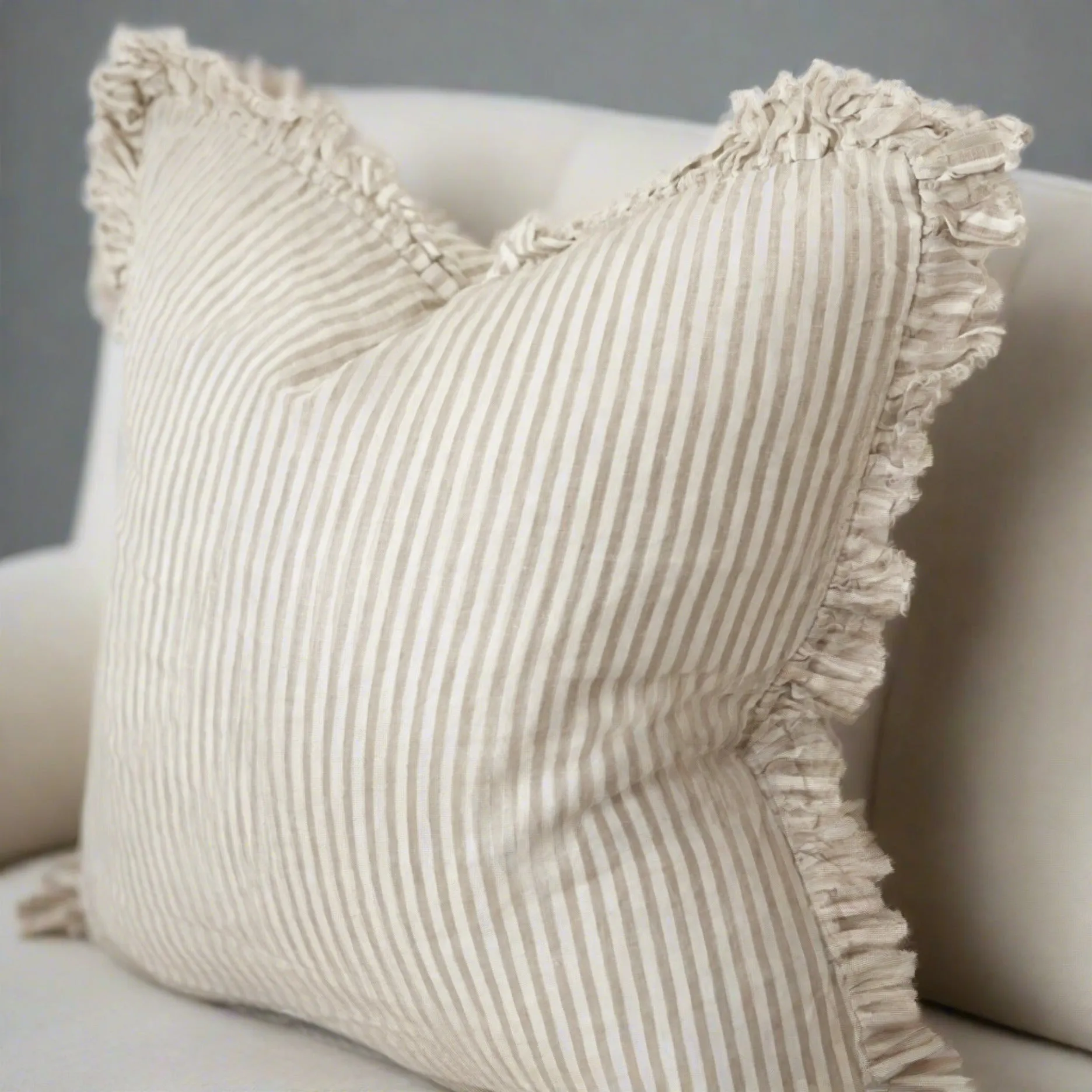 Ruffled Beige Stripe Cushion