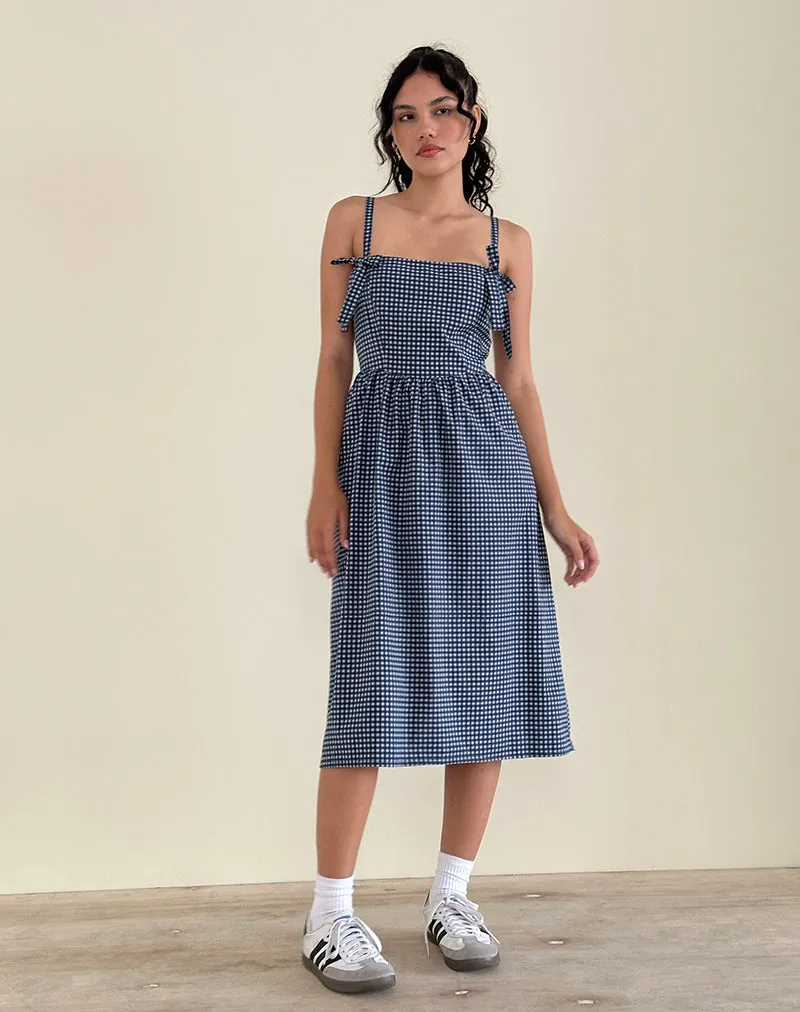 Sloane Midi Dress in Mini Dark Blue Gingham