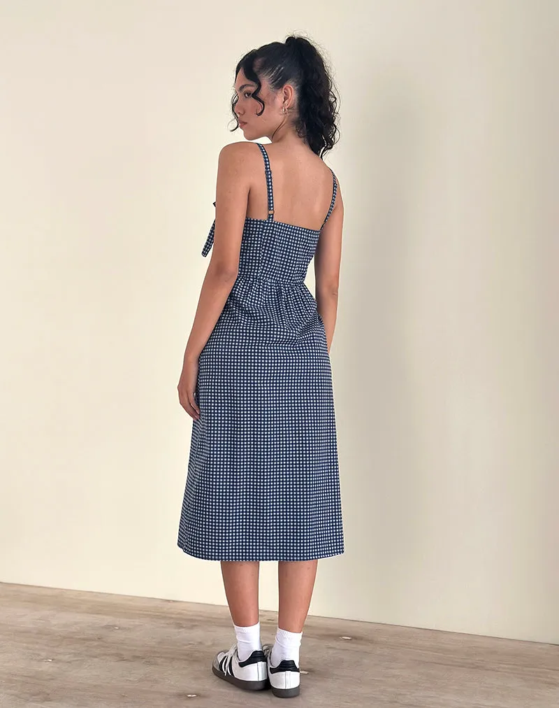 Sloane Midi Dress in Mini Dark Blue Gingham