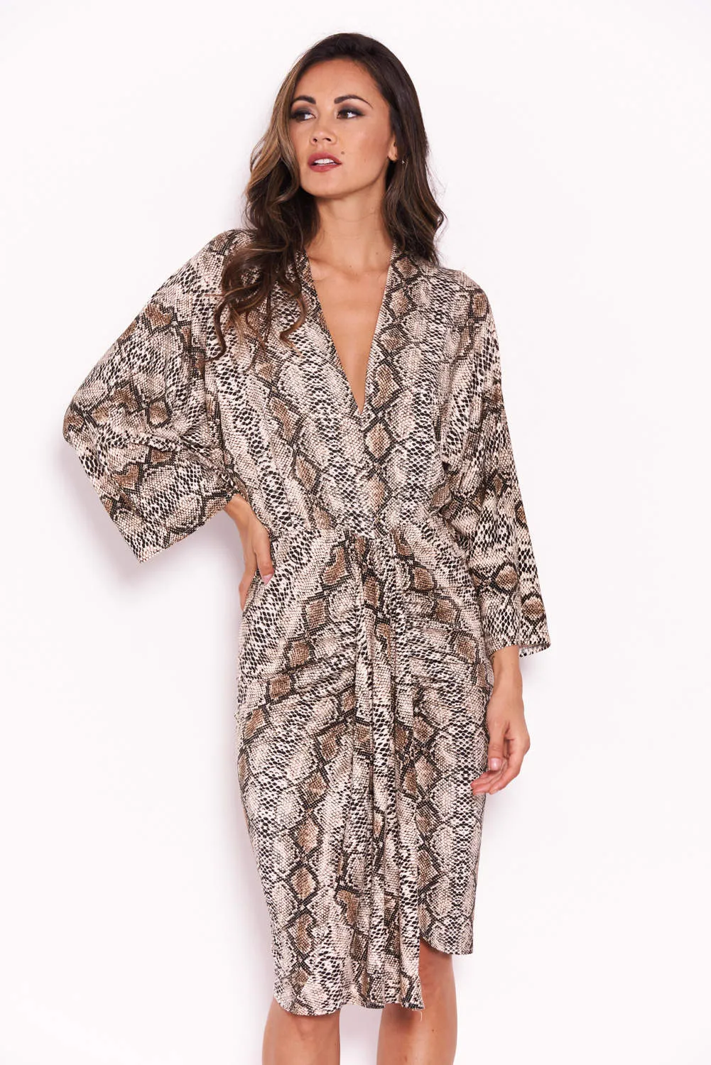 Snake Print Midi Wrap Dress