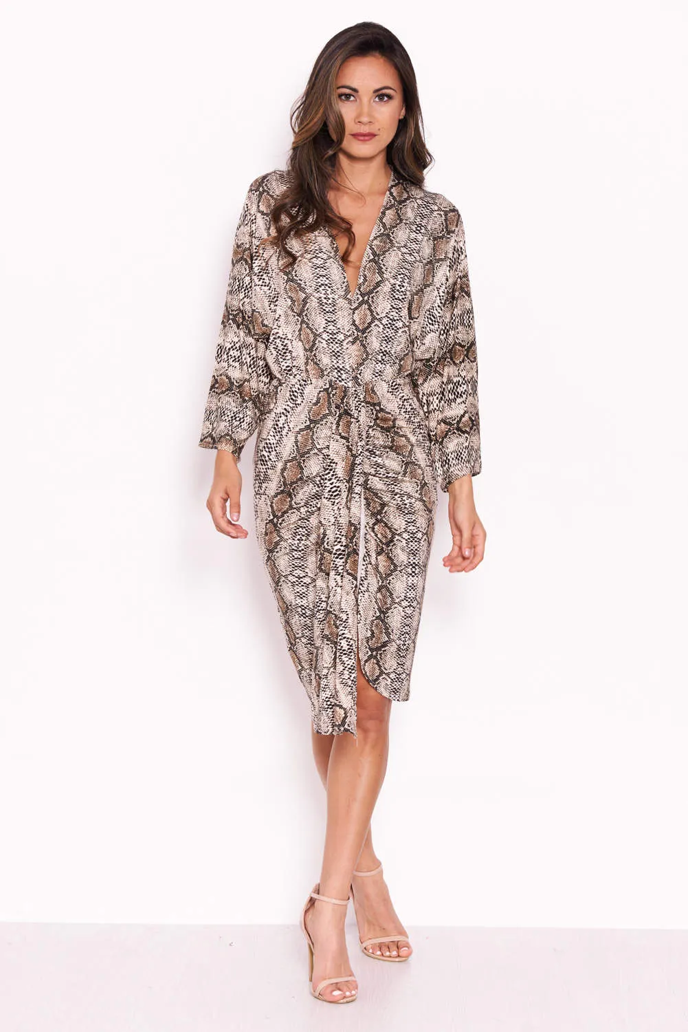 Snake Print Midi Wrap Dress