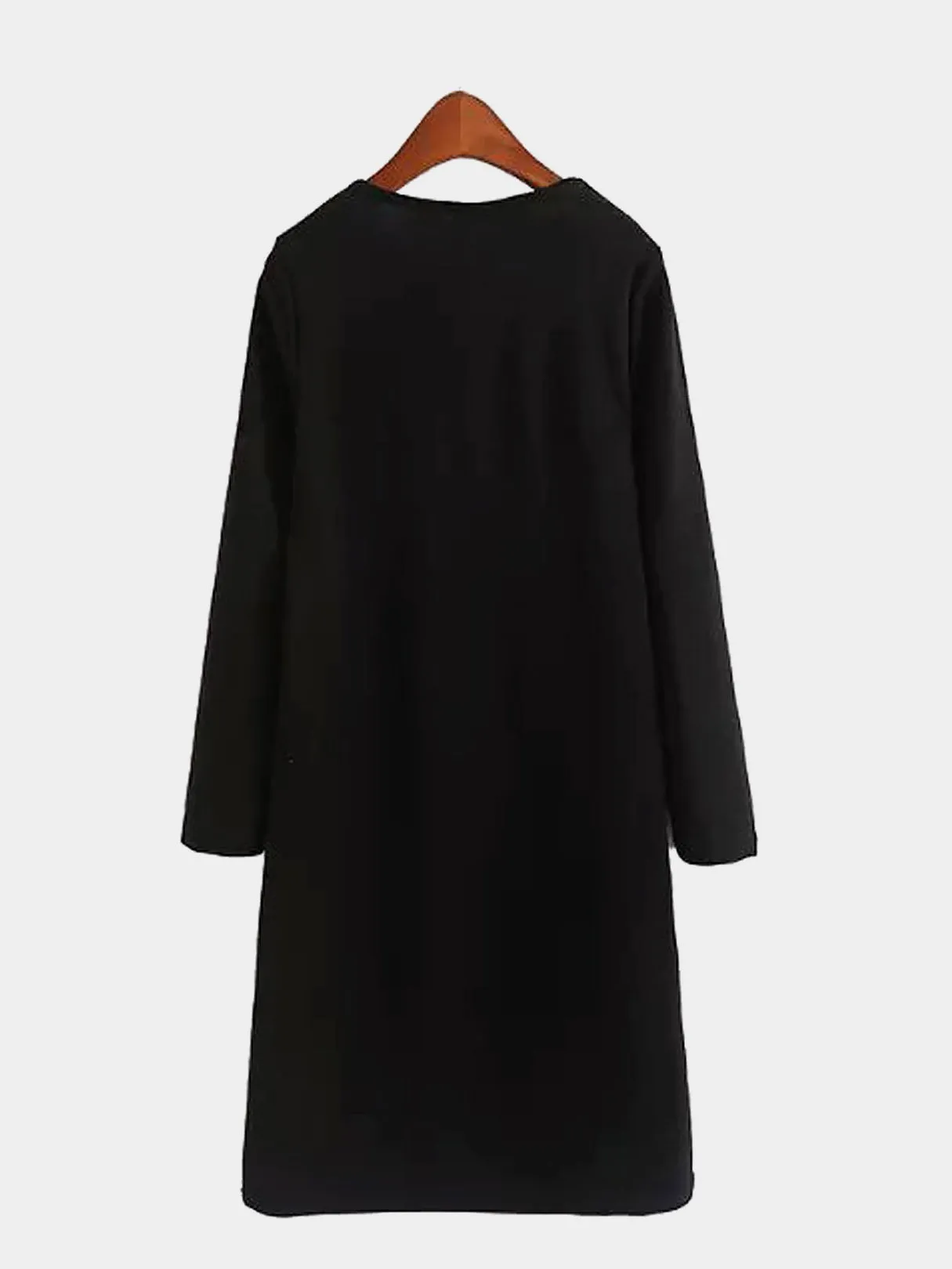 Wholesale Black Crew Neck Long Sleeve Midi Dress