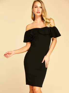 Wholesale Black Off The Shoulder Short Sleeve Plain Dresses