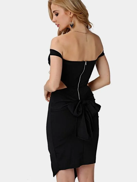 Wholesale Black Off The Shoulder Sleeveless Plain Cut Out Slit Hem Dresses