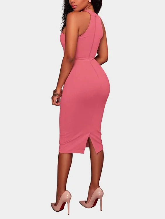 Wholesale Halter Sleeveless Cut Out Slit Hem High Waist Midi Dress