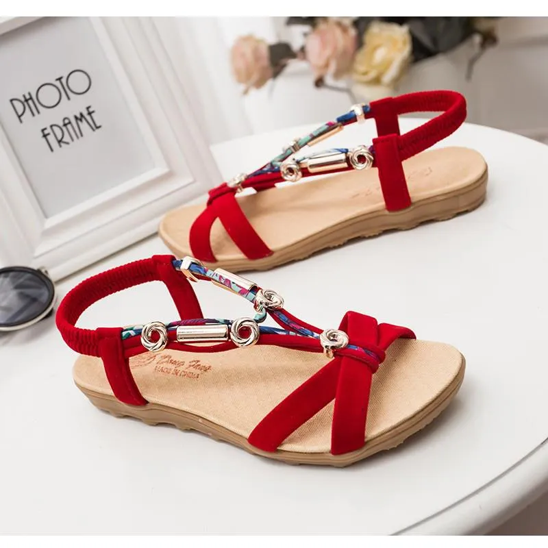 Women Sandals Women Flat Sandals Bohemian Flip Flops Summer Women Shoes Ladies Flat Shoes Red Casual Beach Sandals